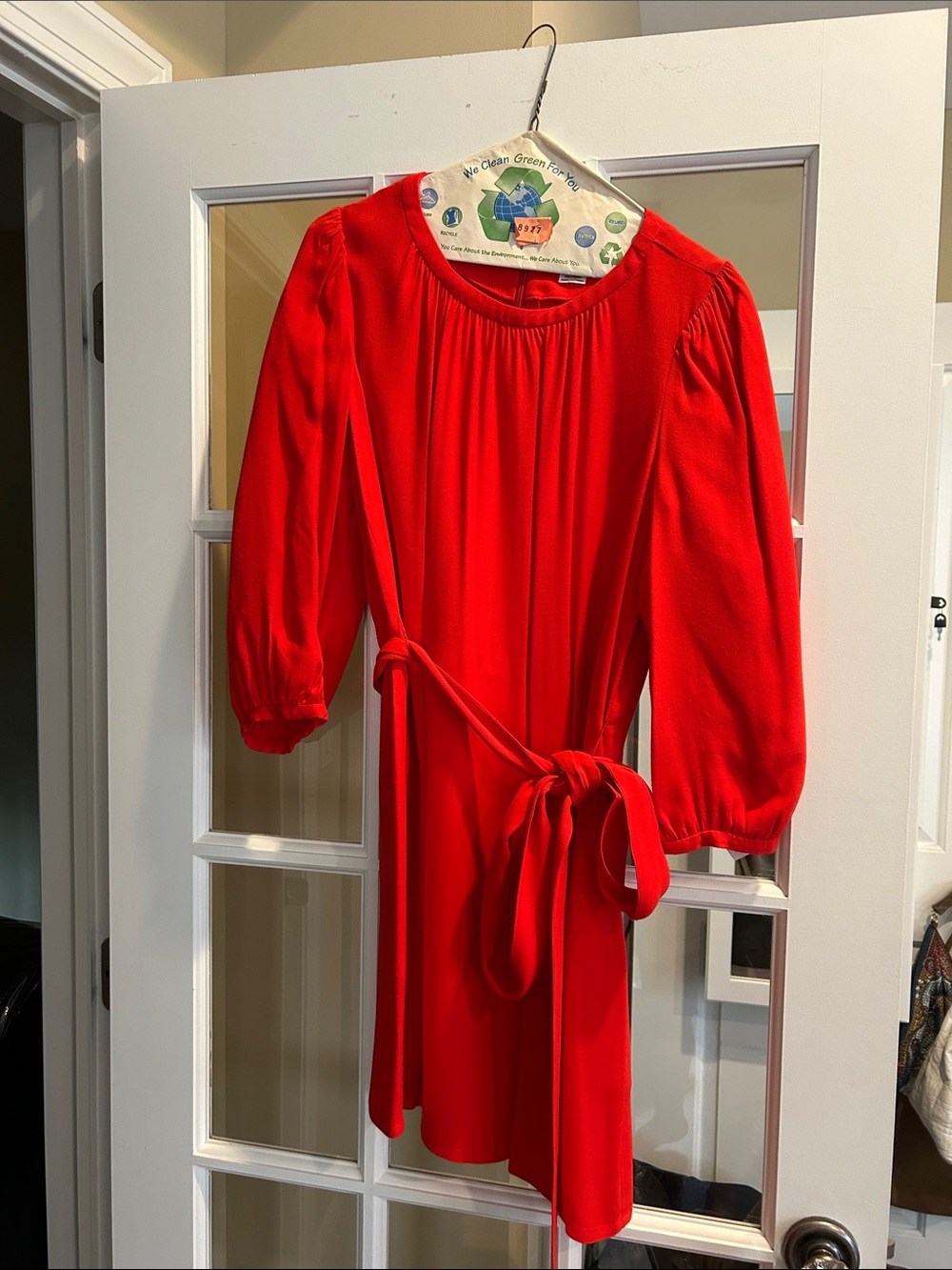 Red Long-Sleeve Tie-Waist Dress